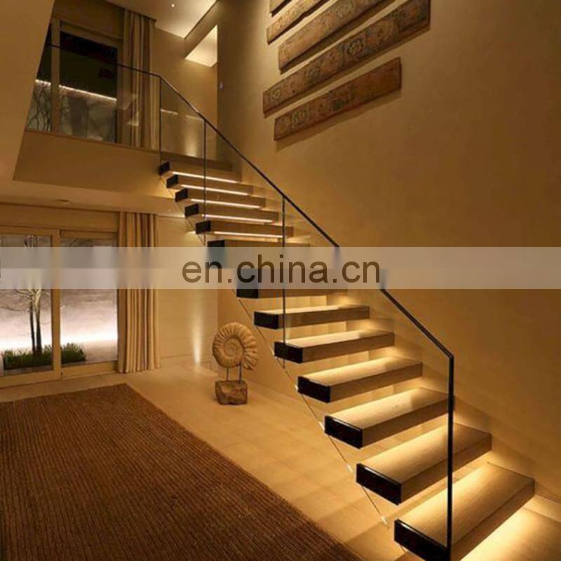 Modern home glass staircase design light led glass steel wood floating stairs