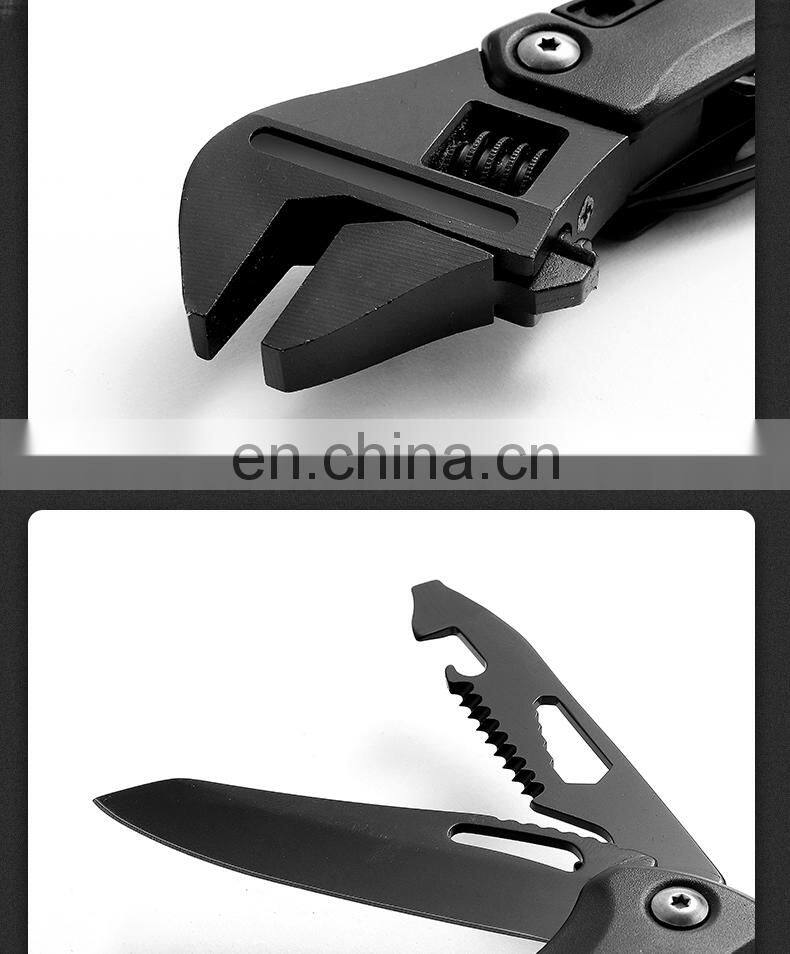 All black adjustable wrench for outdoor multi-purpose combination tool wrench with light attached
