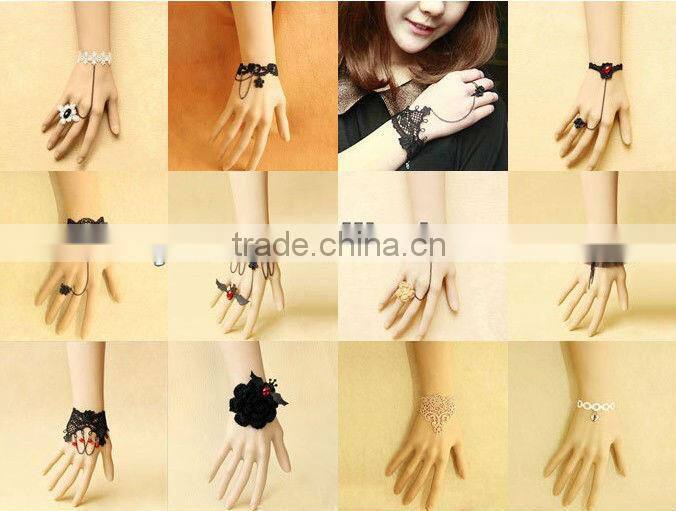 Brown Lace Bracelet With Gold Chain