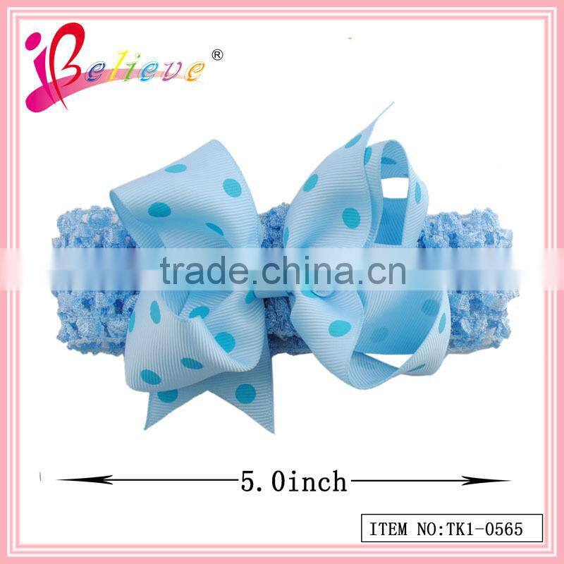 Wholesale handmade girls grosgrain ribbon bow elastic hair band