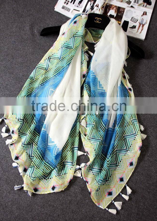 Fresh New Design Long Large Size Fashion Women Linen Cotton Tassel Scarf