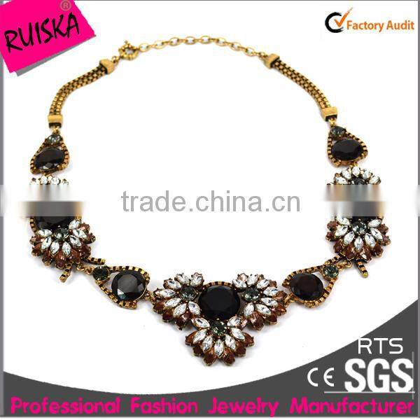 Vintage Design High End Fashion Jerwelry Necklace With Jet Black And White Marquise Stone