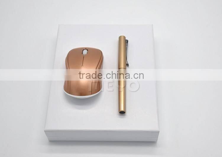 Memento gift set of wireless mouse and capped metal pen for promotion
