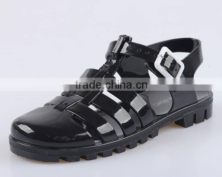 2015 flats pvc jelly shoes strap roman plastic lady sandals causal shoes