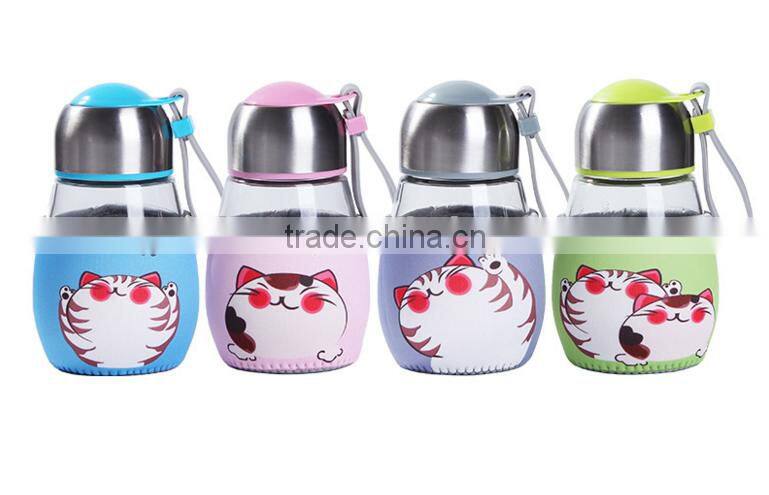 best sell lovely round shape glass tea infuser bottle with sleeve and tea holder