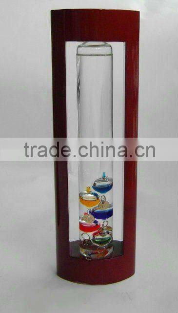 Galileo Thermometer with Wooden Frame Red