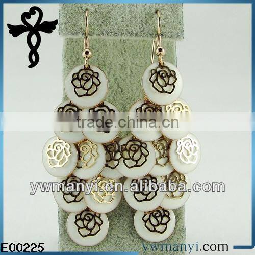 2014 new fashion ladies stud color enamel rose hanging ring latest gold earring designs in zinc alloy jewelry E00225