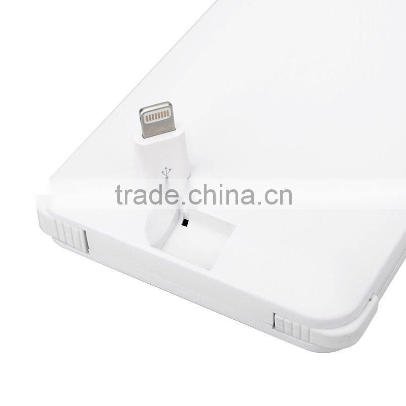 Top quality super thin polymer power bank with buit-in cable
