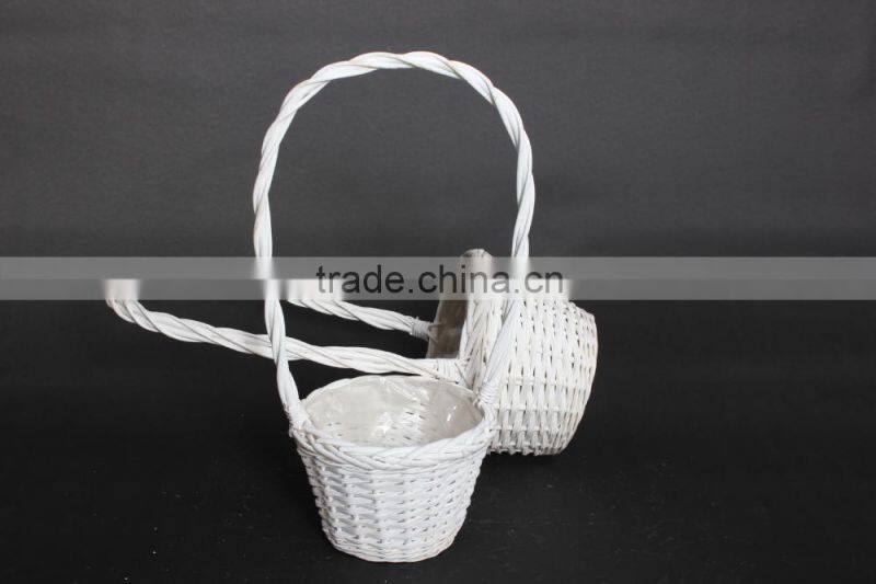 a set of 2 pcs handmade white round wicker flower baskets