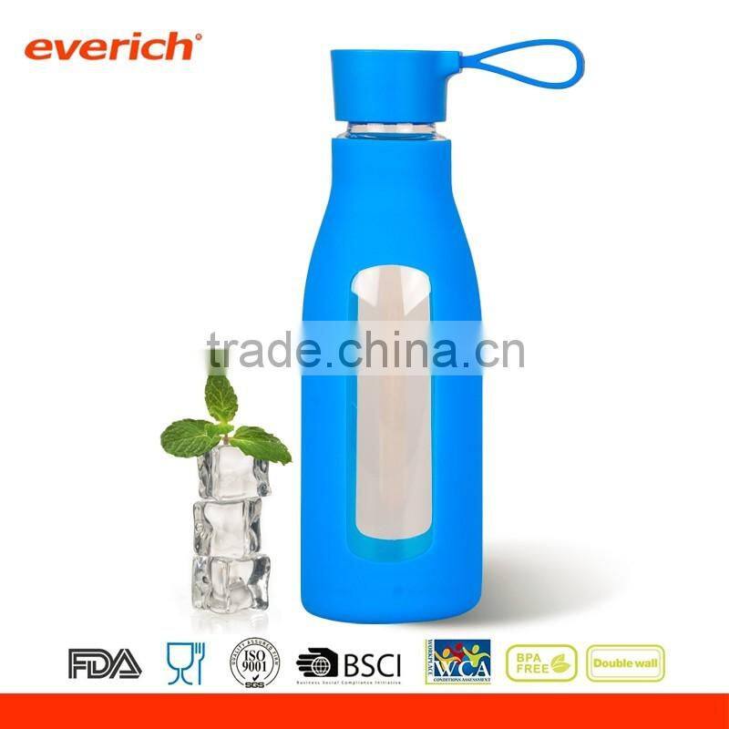 Everich customized 600ml borosilicate glass water bottle with twist lid silicone