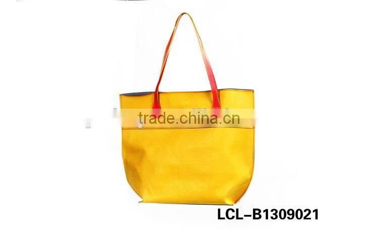 LCL-B1309021 shining pvc pu bi color customized fashion lady travel weekend tote hand bag