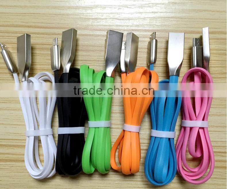 2016 TPE material and Zinc Alloy mobile phone usb charger cable for electronics device