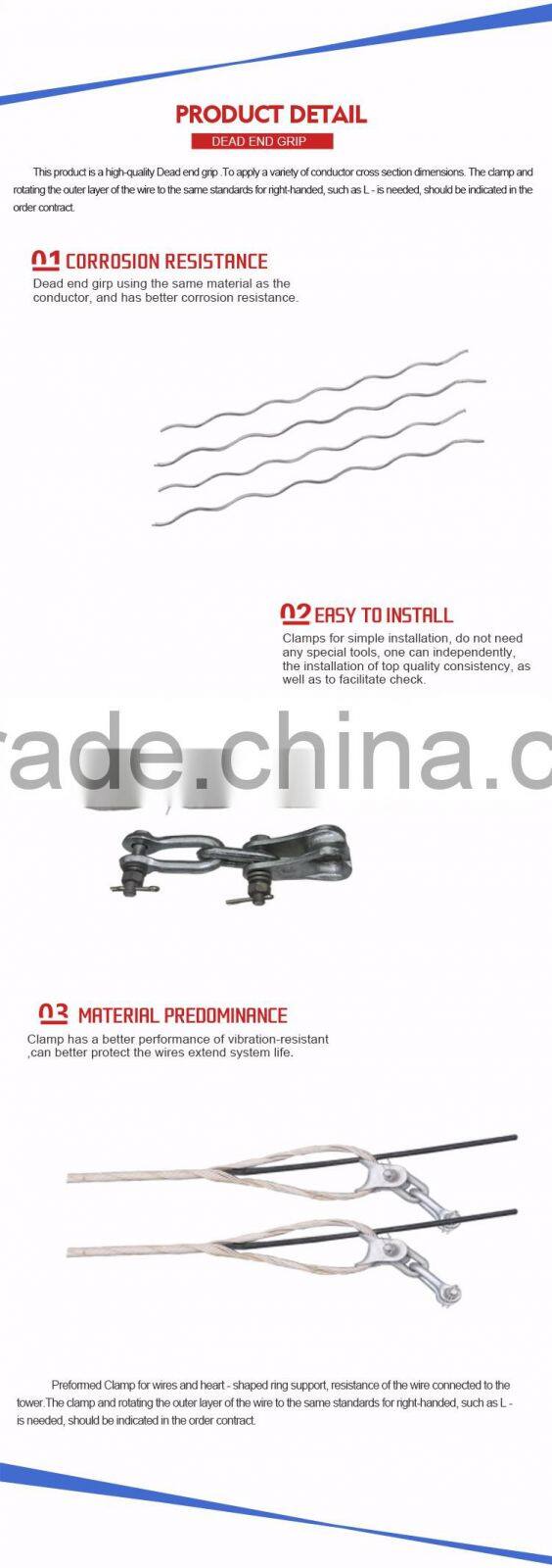 Preformed dead end guy grip