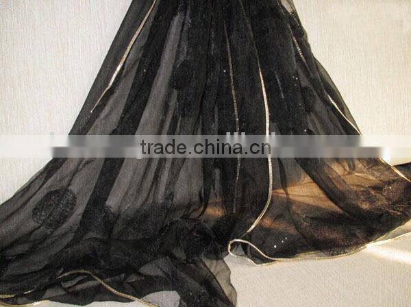 Fashion double-layer nest embroidery & sequins organza silk scarf