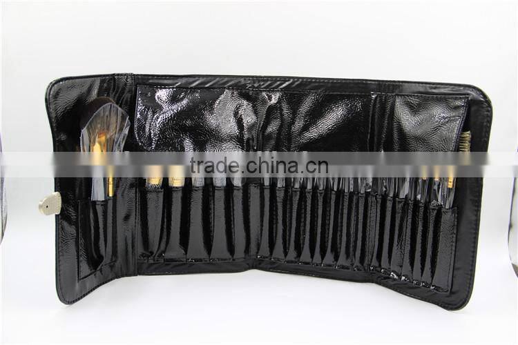 professional 22 pcs brushes for makeup - quality black leather bag