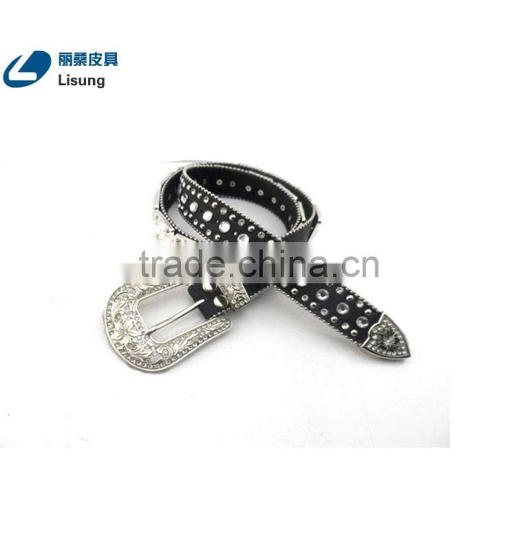 Western Cowhide Belt With Clearly Prism Cut Crystal Studded Rhineston Belt