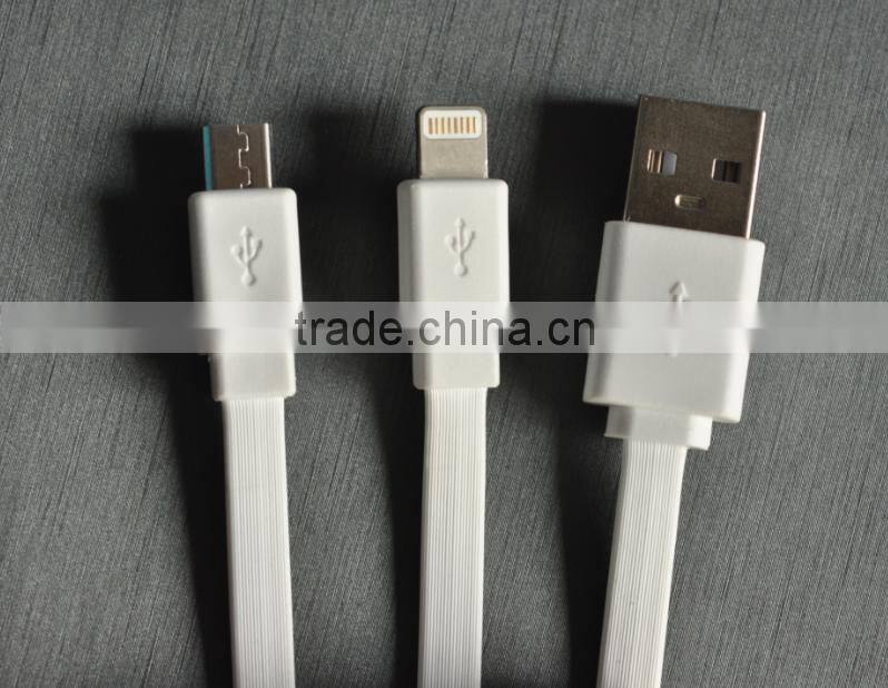 Hot Sale High Speed 2 in 1 Flat Noodle USB Date Cable For IOS 8 Pin & Android