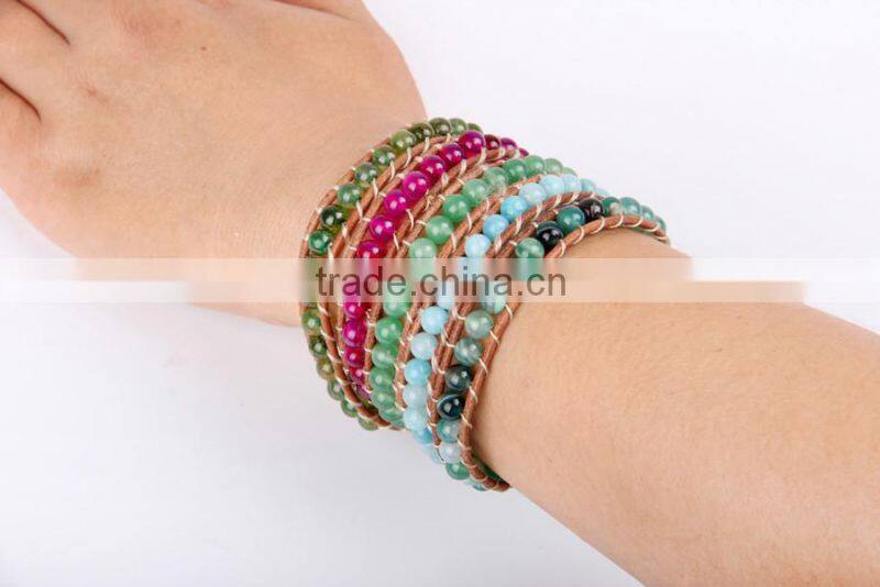 Hand-woven natural gem bracelet bangle multilayer leather bracelet women fashion wrap bracelet jewelry wholesale