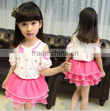 New Arrival Baby Girls Dress 2015 Pink And Red Flower With Brooch Children Party Cotton And Chiffon Dress
