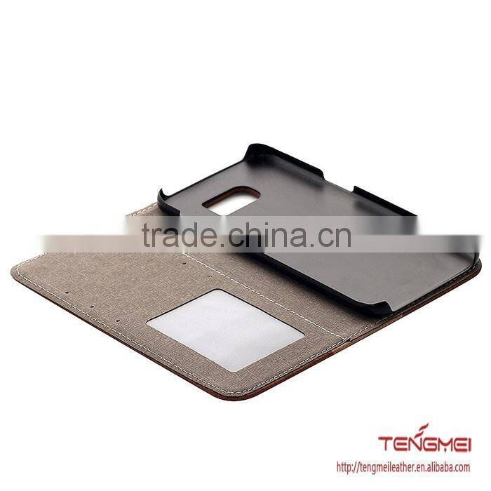 Wood grain PU leather wallet case stand cover for samsung galaxy s7 edge