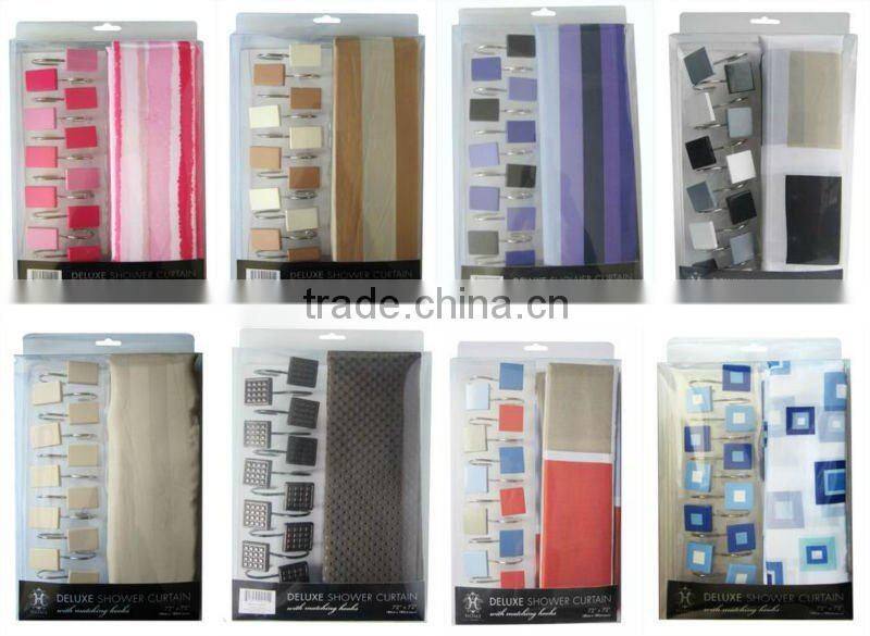 polyester shower curtain bathroom curtain matching with 12pcs poly resin hooks