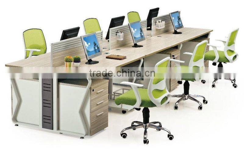Call Center I-shape Office Table Design, Office Furniture with Cabinet for Six People