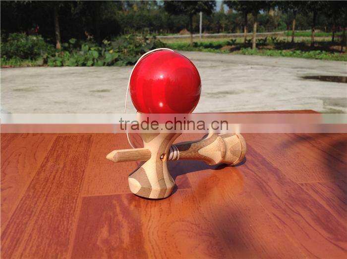 High glossy red ball bamboo kendama toy