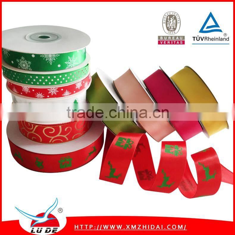 2016 Custom factory printed satin ribbon for christmas decoration