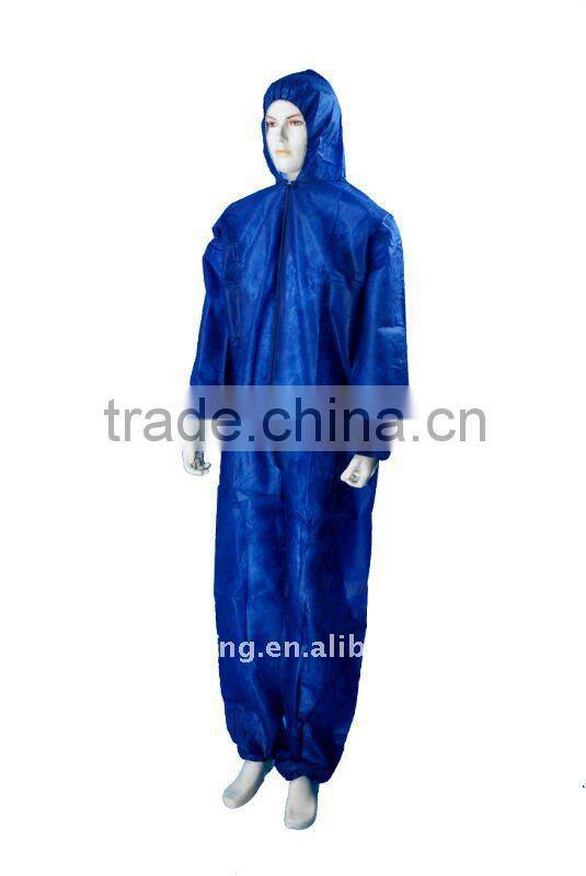 Dark blue non-woven disposable coverall with hood