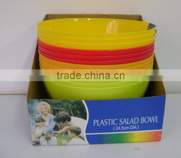 Plastic colored salad bowl 10 inch round in display box packing #TG1005EG