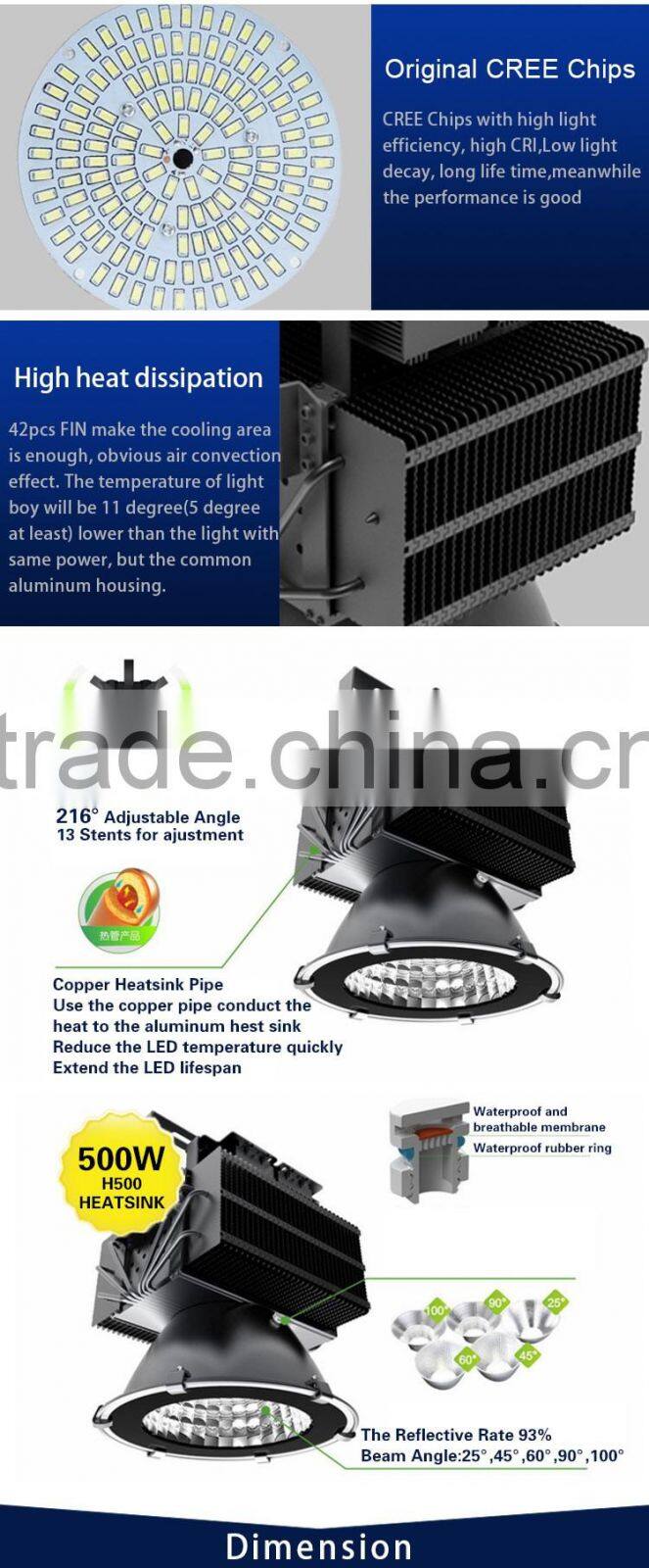 5 years warranty Top Quality and high brightness adjustable angle IP65 200w led high bay light