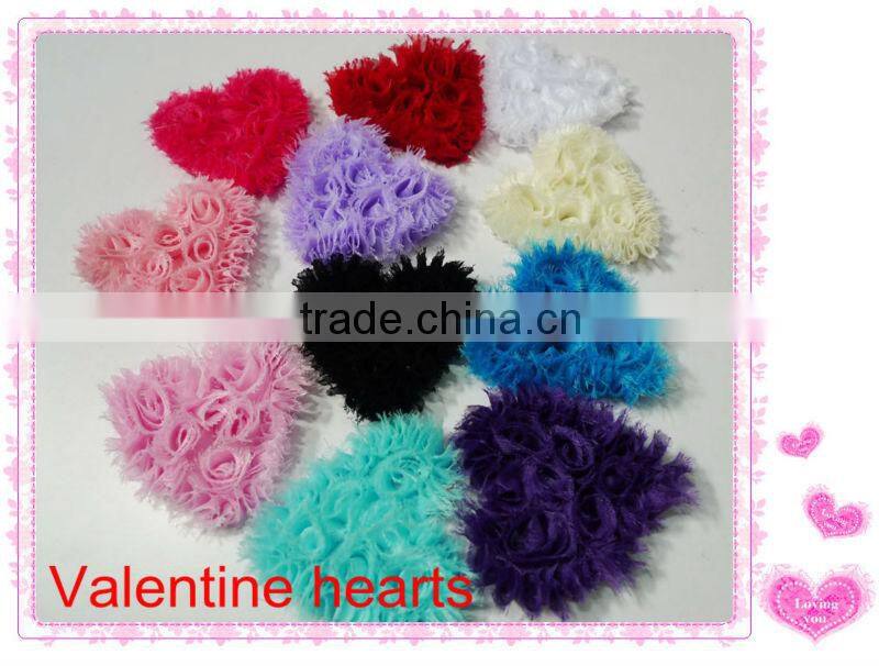 Printed heart shabby chiffon flower trim lovely flower decoration in stock