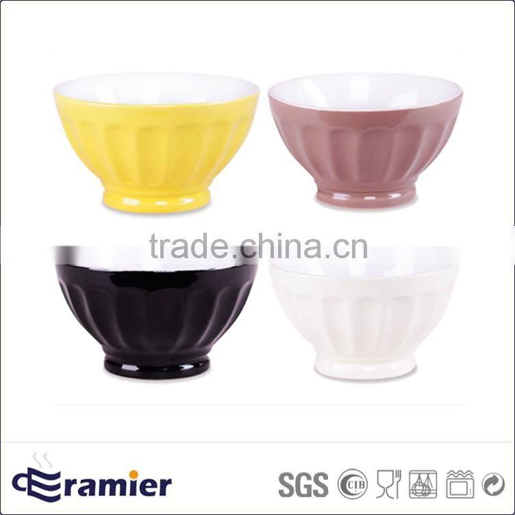 Ceramic stoneware two tone glazed embossed bowl