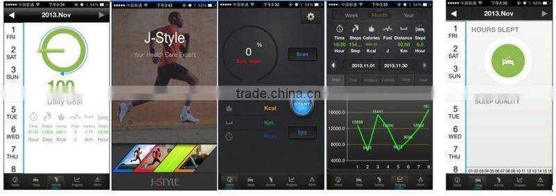 J-Style smart silicone chain link bracelet digital pedometer wtih continuous heart rate monitor