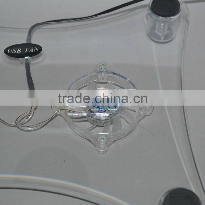 cheap stock selling 2.2mm transparent LAPTOP COOLER COOLING PAD 2 FAN with light FOR LAPTOP Notebook