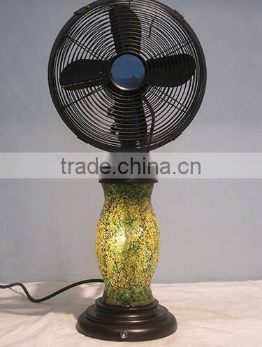 16" Decorative Unique Pedestal Fan with Orient Porcelain Vase LED Light Inside