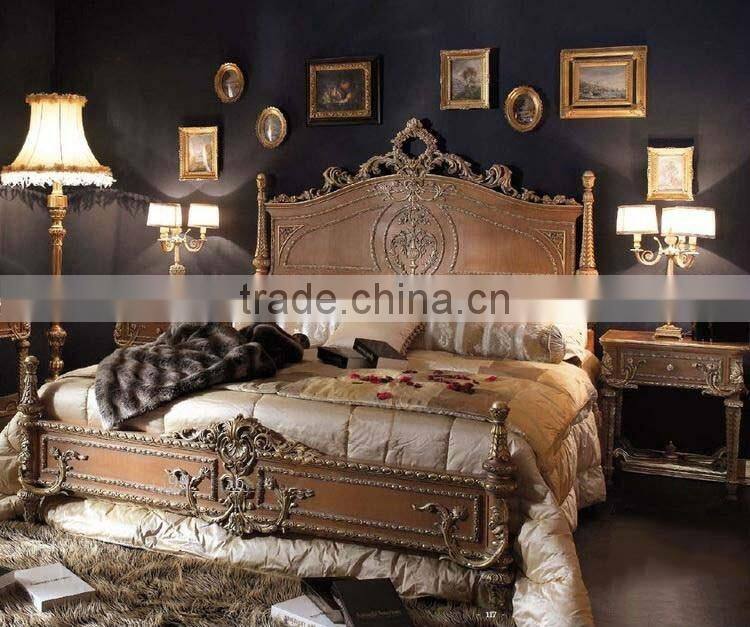 European style antique noble solid wood bedroom furniture luxury double bed