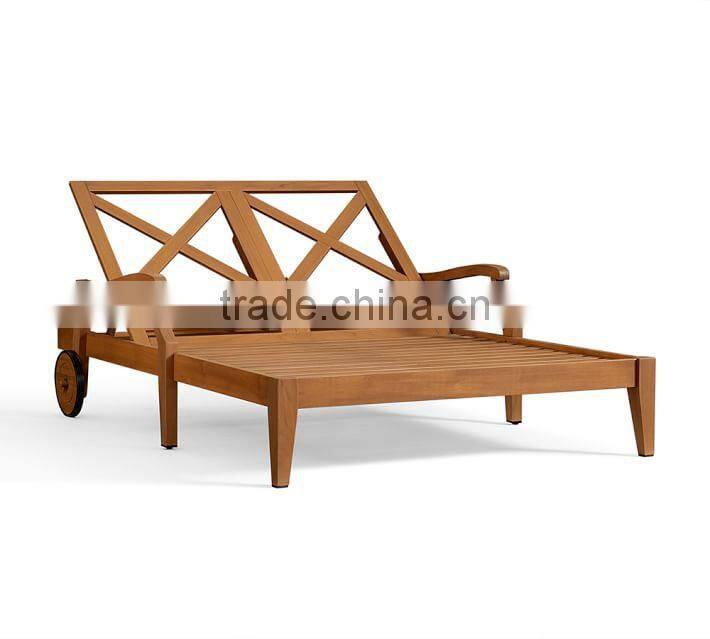 Outdoor furniture beach double teak sun lounger with wheels