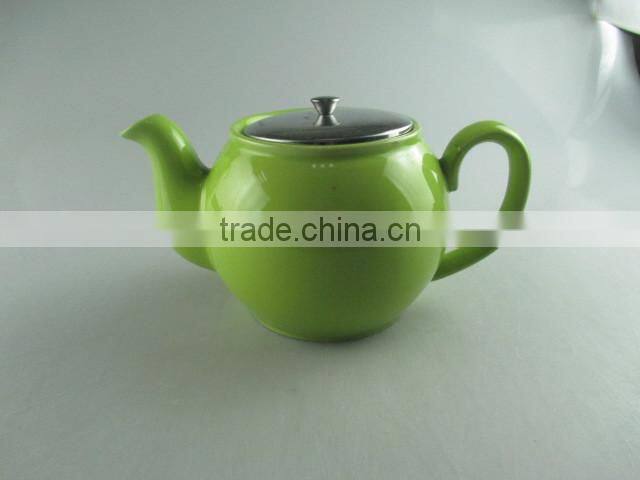 stock porcelain tea pot with stainless steel lid