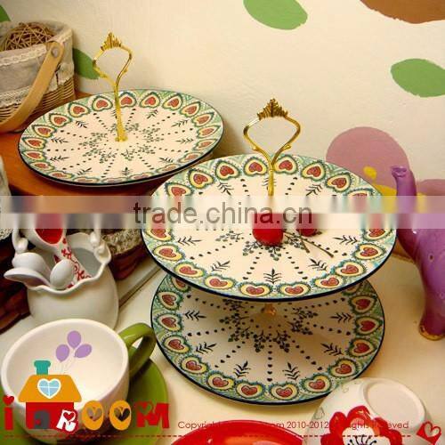3-tier dessert plate fruit cupcake ceramic plate , cake plate with dome, wedding cake stand