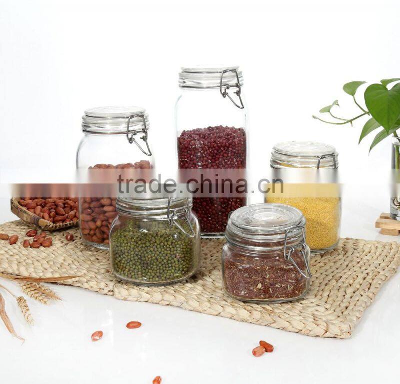 Set 5 Clear Eco-friendly Square Glass Storage Jars with Clip Locking Lid