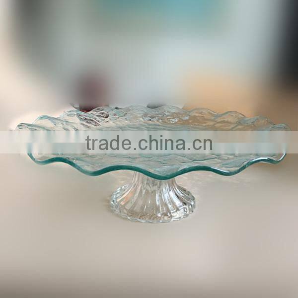 2015 new clear round glass plate with stand,fruit glass plate,cake stand plate