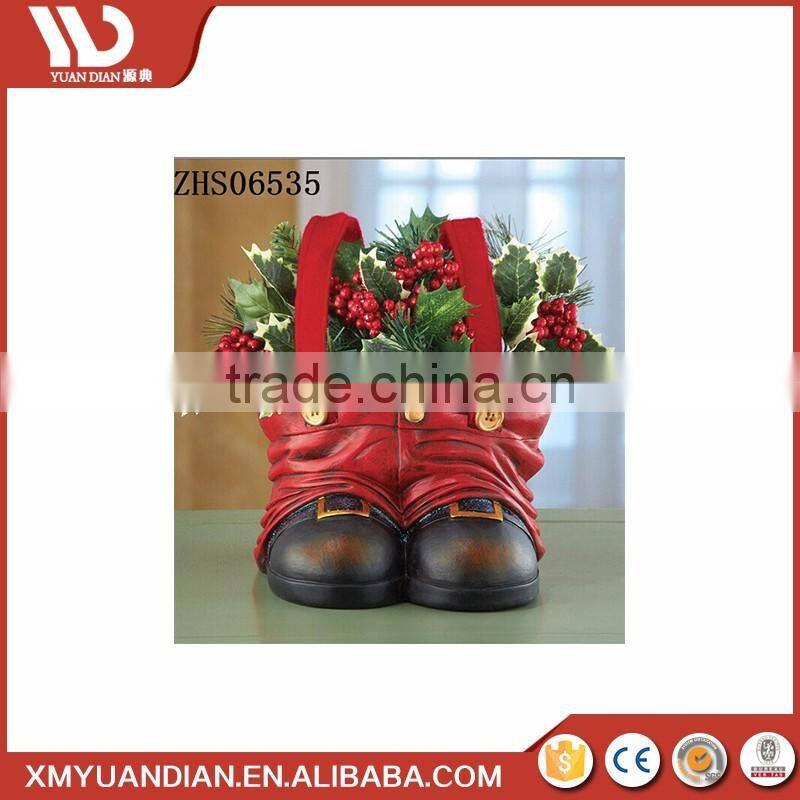 Wholesale Craft Supplies Handmade Shoe Flowerpot Polyresin Christmas Ornaments