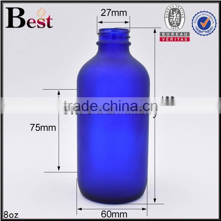 8oz blue boston bottle frosted blue color boston round glass bottle for cosmetic oils
