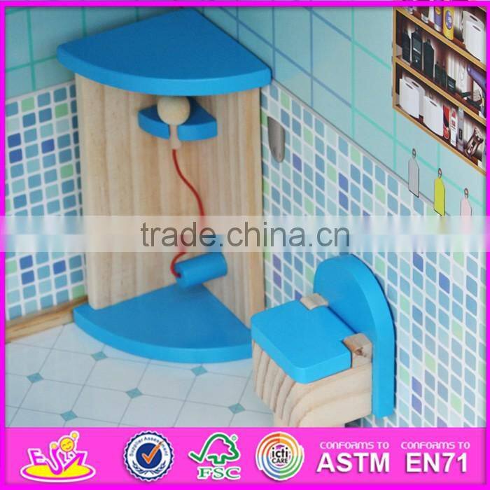 2016 new design full size children pretend play wooden uptown dollhouse with furniture W06A152