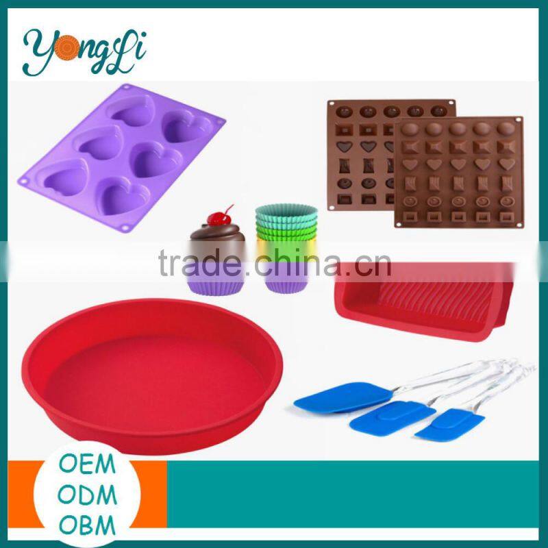 Round Cake, Bread Molds, Icing Decorator Spatula & Pastry Brush Silicone Bakeware Baking Set Cupcake