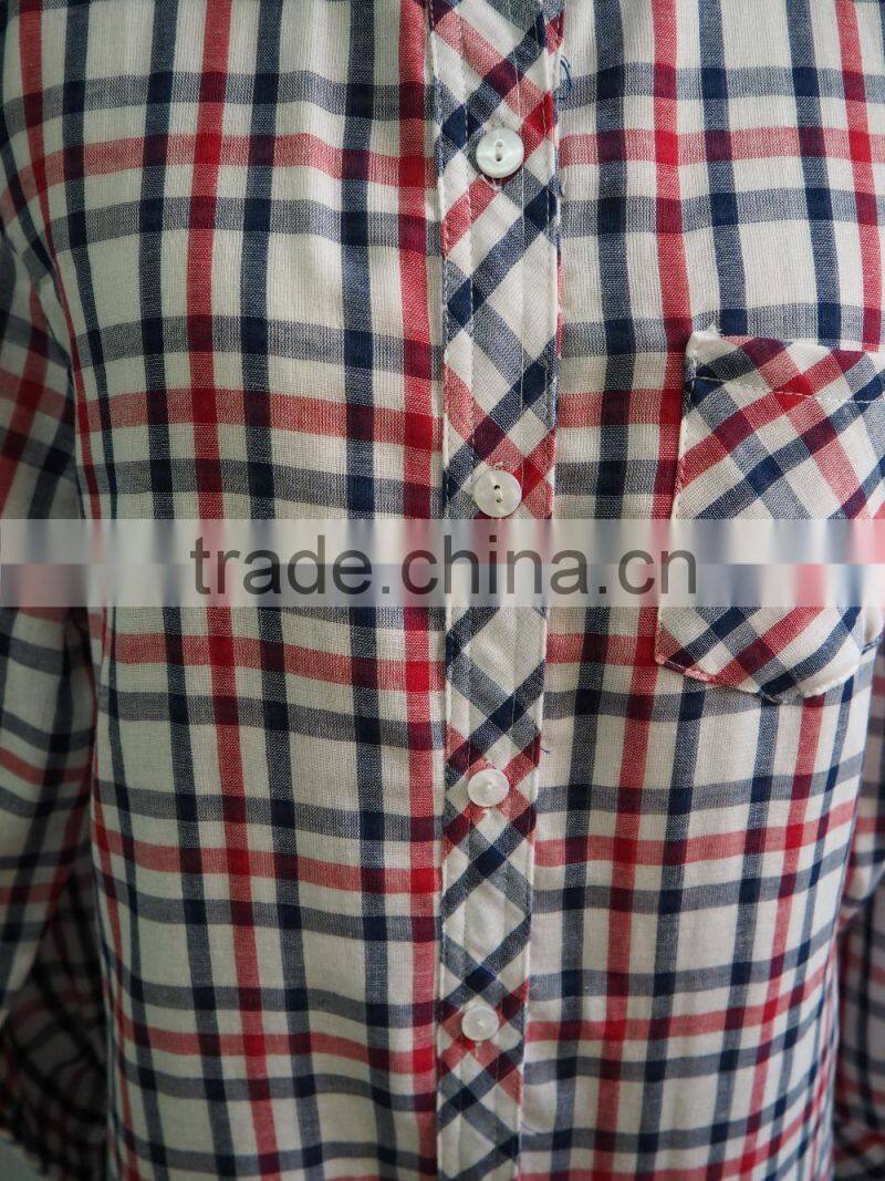 White with Multi-Colour tartan Plaid Soft Point Collar and Box Pleated Back Yoke Button Down Long Shirt