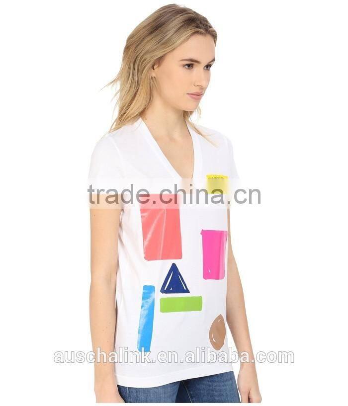 high quality women short sleeve V neck wholesale t shirts for sale