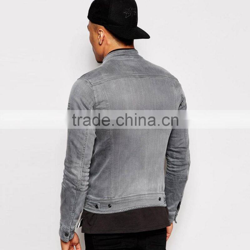plain denim zipper windproof jacket for men of high quality custom made