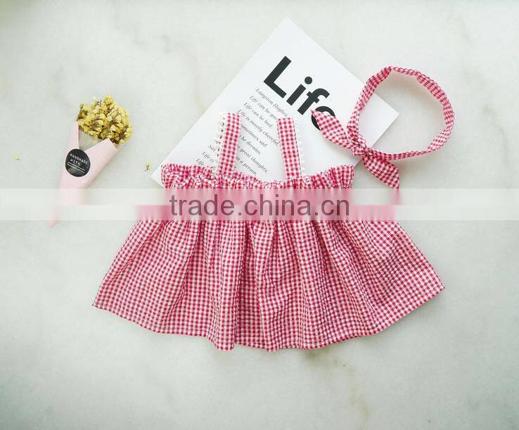 Red Gingham 3 Pieces Cute Girl Clothing Set Summer Kids Outfit Hot Selling